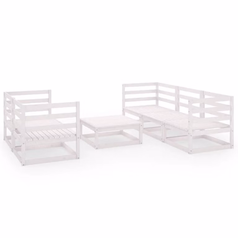 Set Divani da Giardino 6 pz Bianco in Legno Massello di Pino