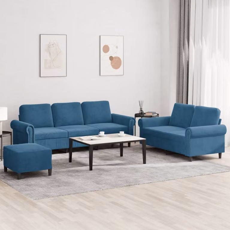 Maison Exclusive - Set divano a 3 pezzi con cuscini in velluto blu