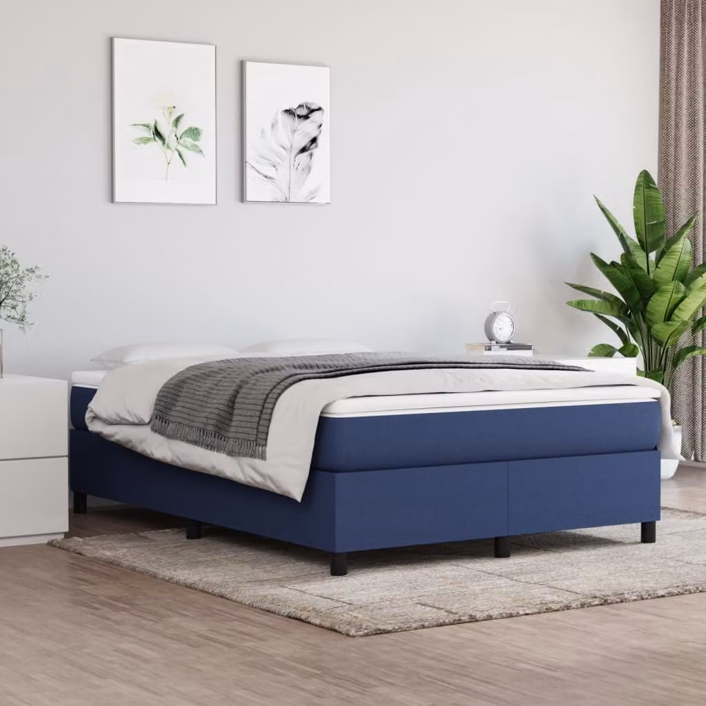The Living Store Letto a molle con materasso Blu 140x190 cm in tessuto
