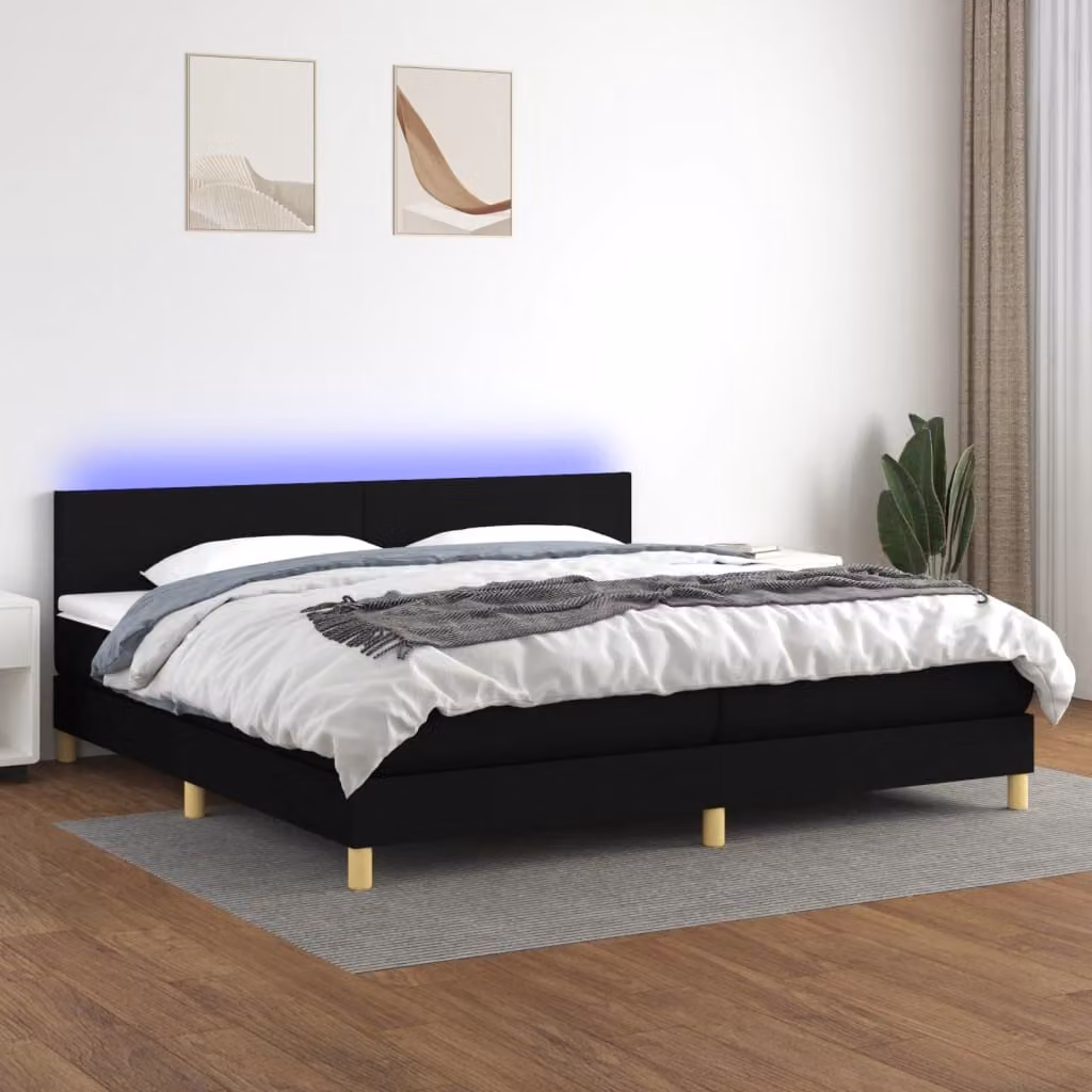 vidaXL Letto a molle con materasso e LED in tessuto nero 200x200 cm - Letto a molle - Boxspringbetten - Bett - Schlafzimmermöbel