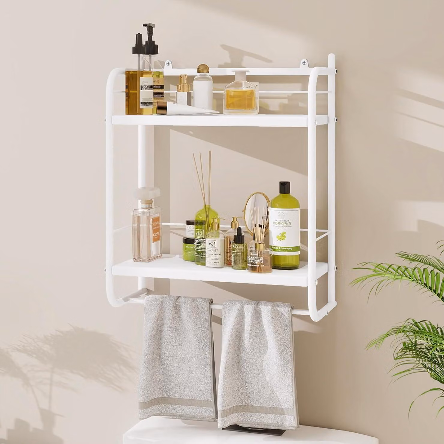 Scaffale da cucina a parete con 2 ripiani, mensole sospese con 2 ripiani regolabili, scaffale per il bagno, adatto per bagno, camera da letto, soggiorno, cucina, ecc