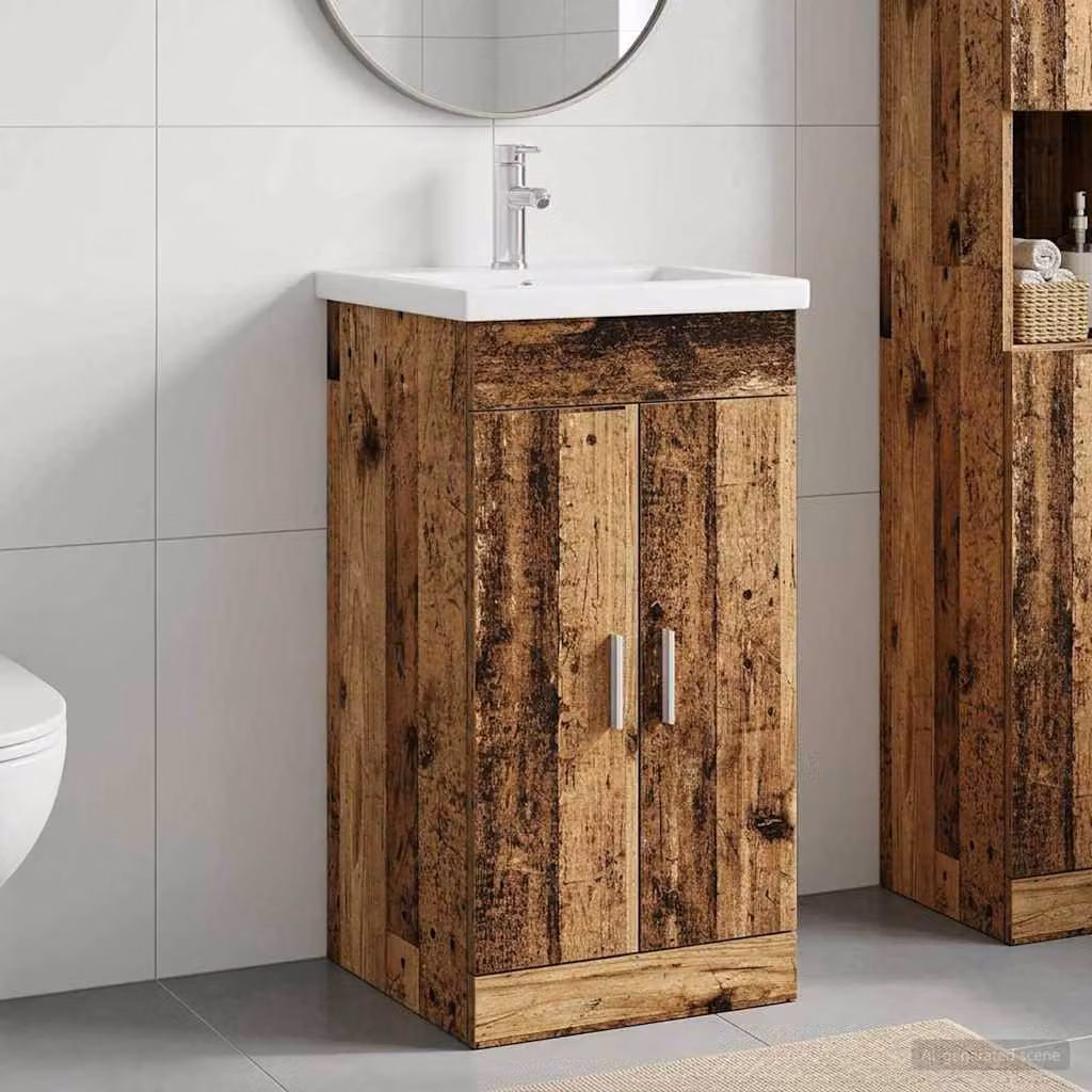 Mobile da bagno con lavabo vidaXL in legno color legno antico e argento L: 42 cm, P: 40 cm, H: 84,5 cm