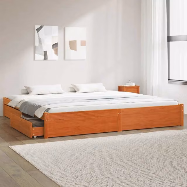 Struttura del letto con cassetto-Giroletto con contenitore-Rete del Letto Marrone cerato 180 x 200 cm 578189