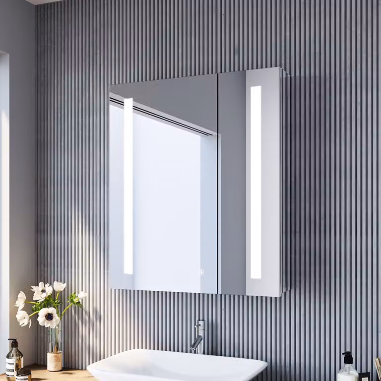 SONNI armadietti a specchio con ante a battente in acciaio inox LED 60x70x13cm con interruttore a sfioramento singolo e presa per rasoio