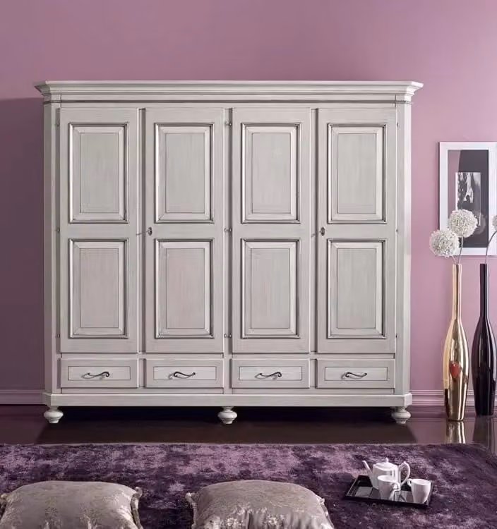 Armadio classico a 4 ante con cassetti Mobili 2G in legno tortora grigio L/P/H: 193 x 63 x 217 cm