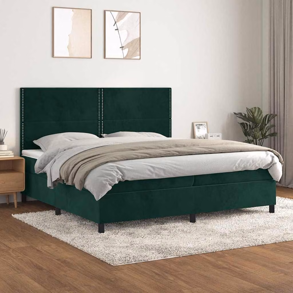 Letto Ibrido vidaXL con Giroletto a Molle e Materasso in Velluto Verde Scuro L/P/H: 200 x 200 x 203 cm