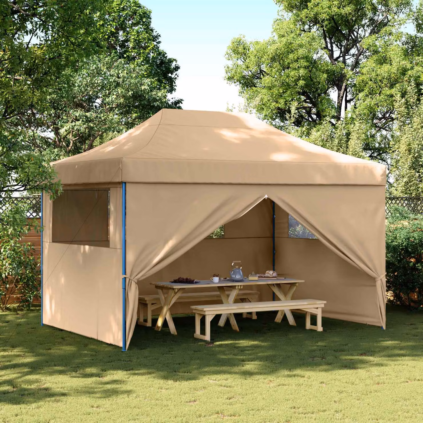 Tenda Party vidaXL in tessuto Oxford beige con struttura in acciaio L: 410 cm, P: 279 cm, H: 315 cm