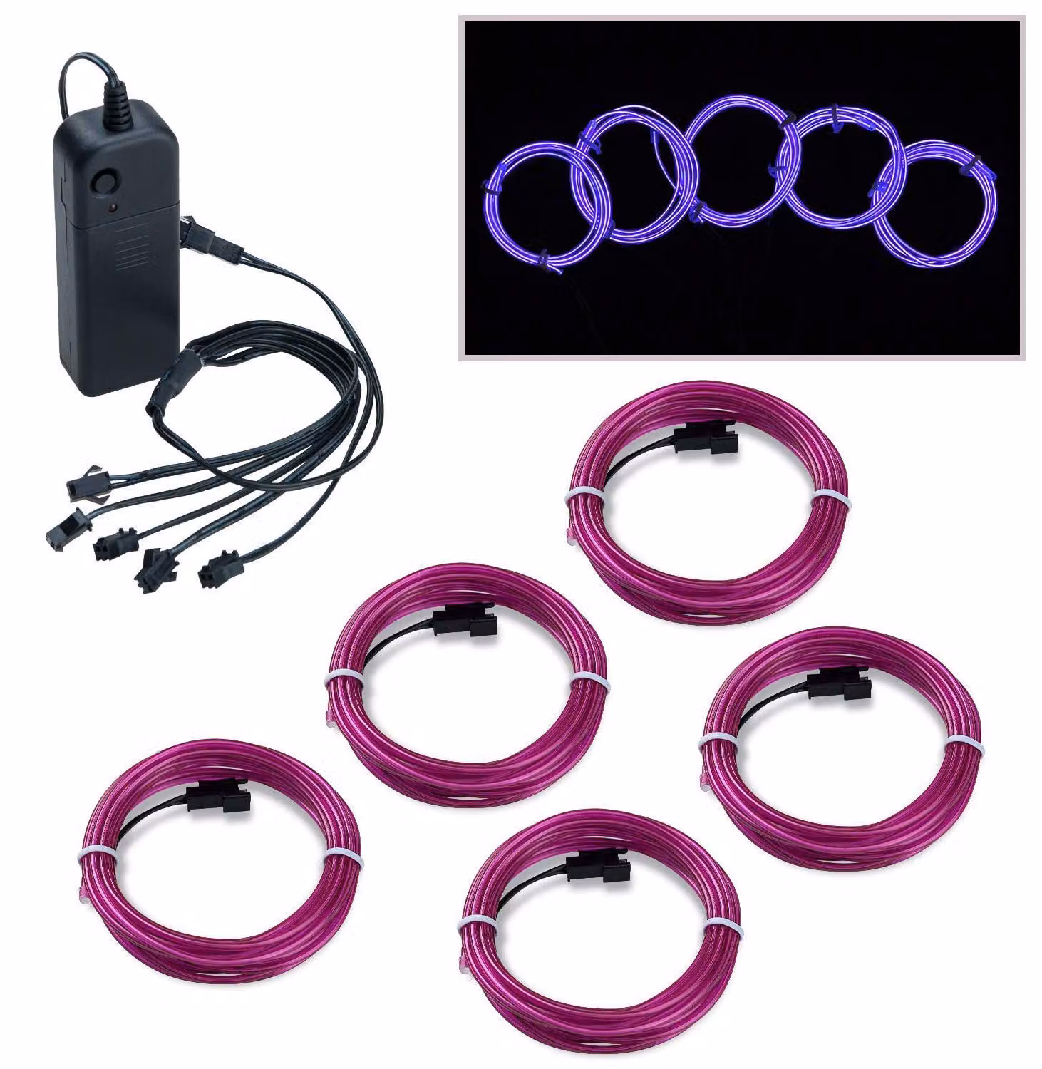 Kit di luci al neon EL-Draht, 5 metri, colore viola, alimentato a batteria, 3 modalità