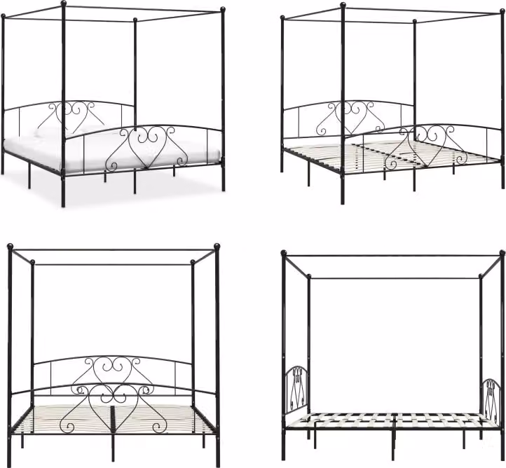 vidaXL Struttura letto a baldacchino in metallo nero 180 x 200 cm - Struttura letto - Telai letto - Struttura letto - Letto matrimoniale