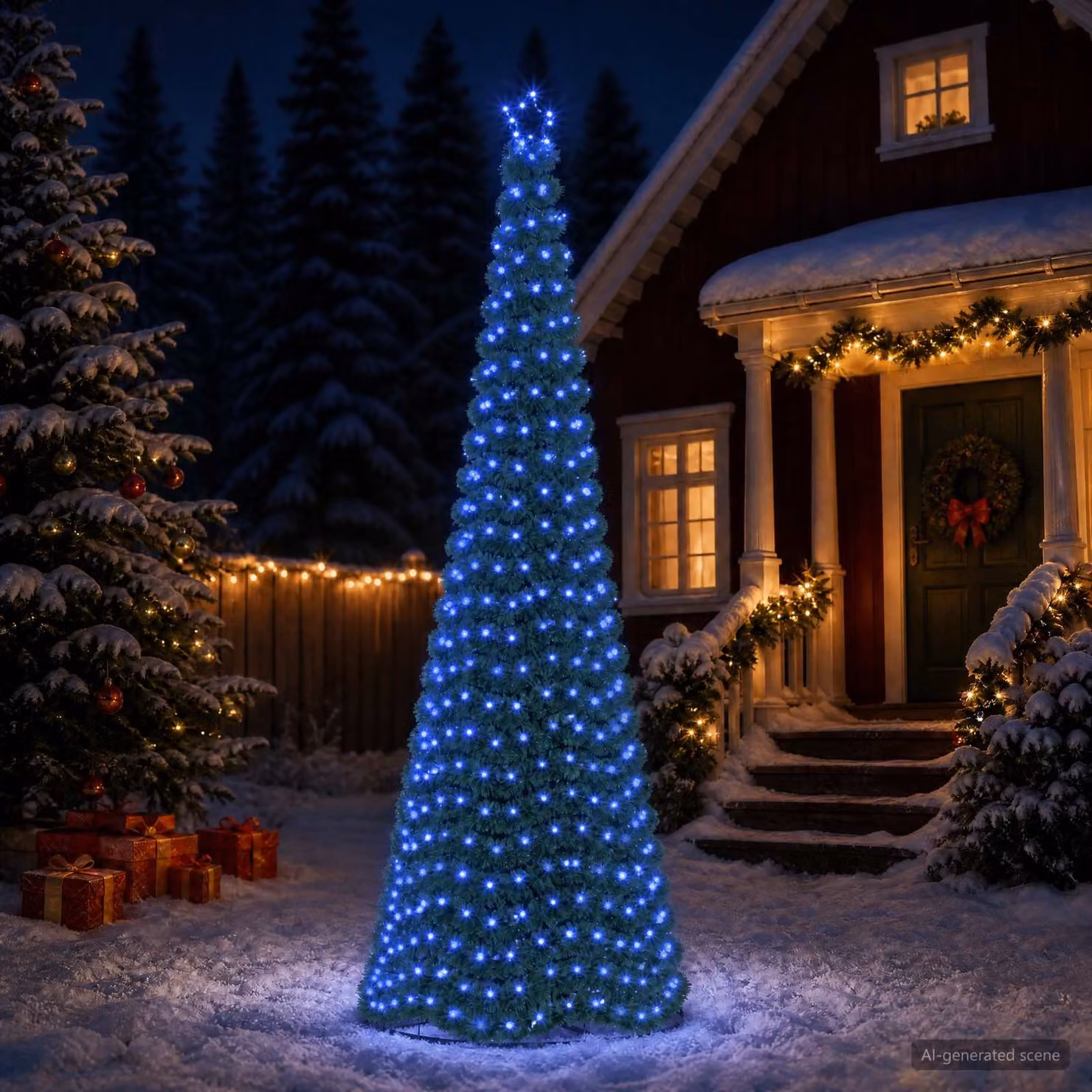 vidaXL Albero di Natale in tinsel con luci LED e base EKENAS 300 cm