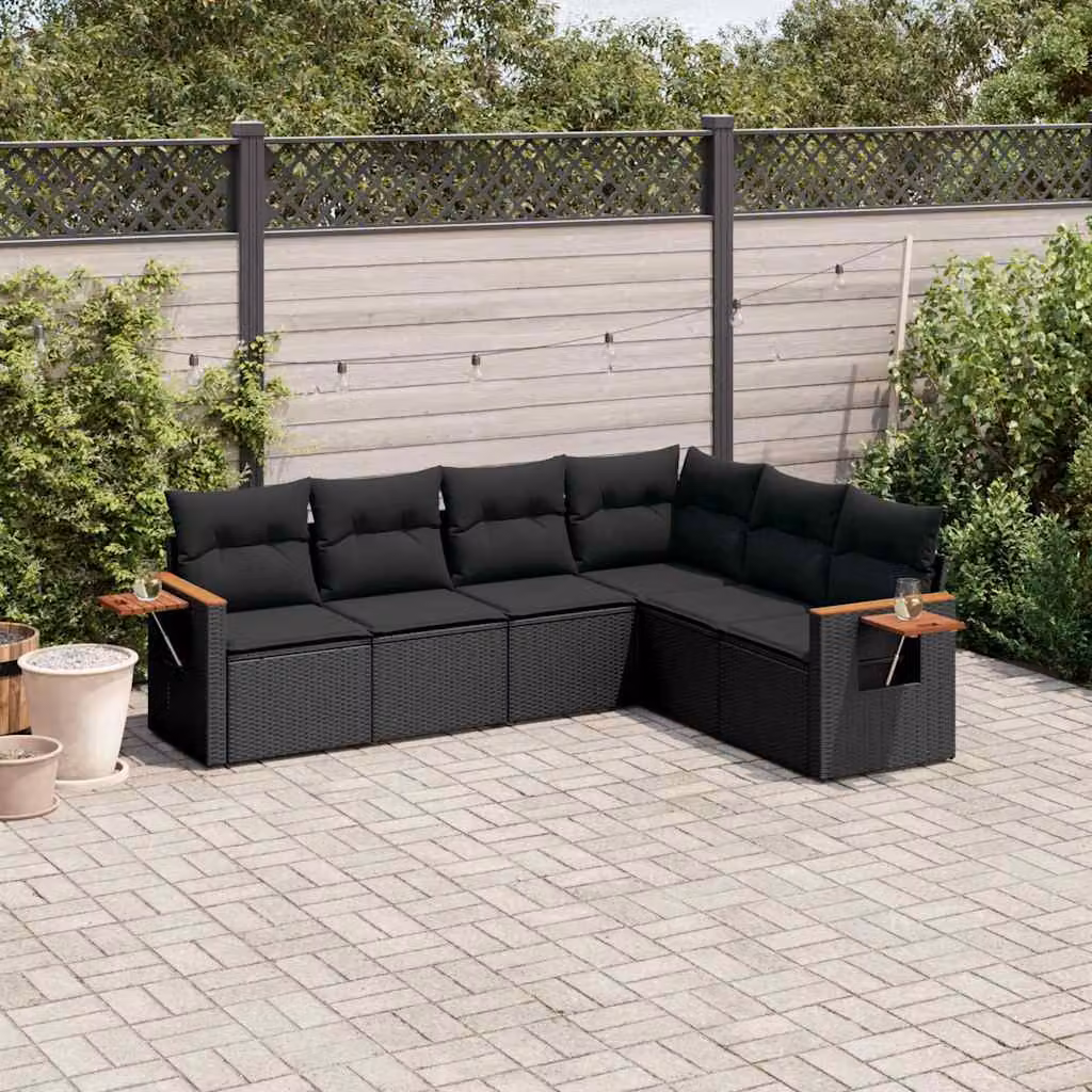 Set Divano da Giardino a L vidaXL in Polyrattan Nero con Cuscini e Tavolino da Esterno 6 pz – 1