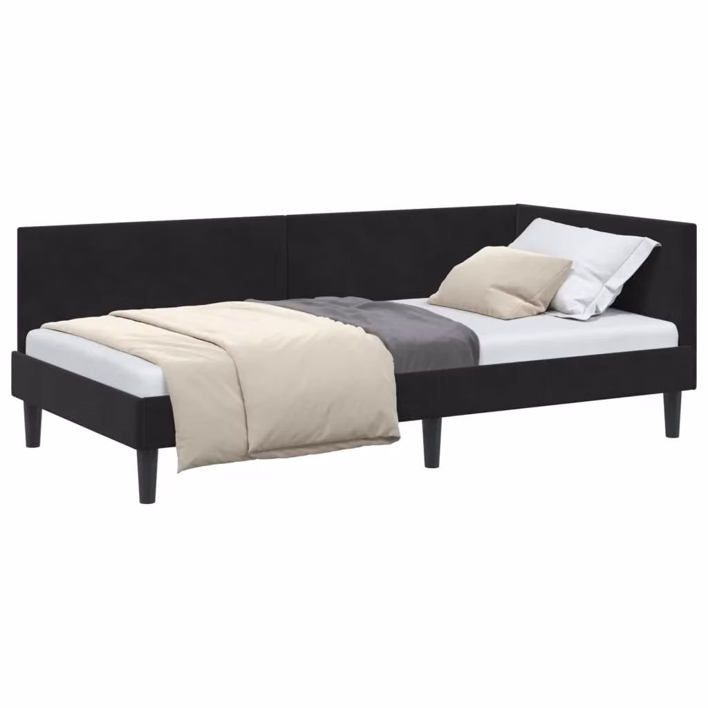 vidaXL Letto ad angolo asimmetrico in velluto nero con struttura in legno e doghe fisse L/P/H: 204 x 90 x 140 cm – 2