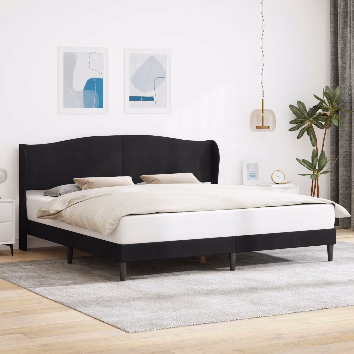 Struttura del letto con testiera vidaXL in velluto nero, dimensioni 200 x 200 cm