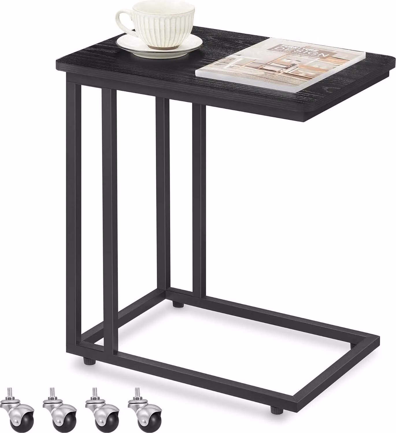 Tavolino VASAGLE, tavolino, con struttura in acciaio e rotelle, facile da montare, moderno, per soggiorno, camera da letto, balcone, nero ebano
