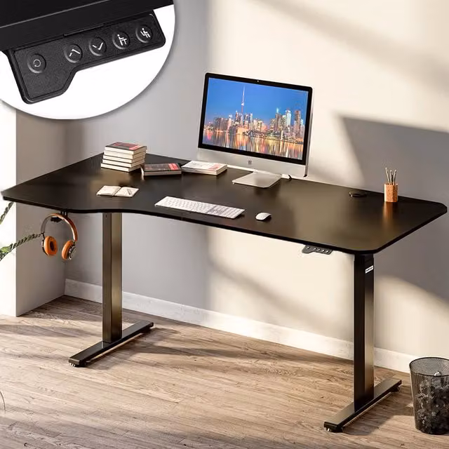 Scrivania Gaming Elettrica Regolabile in Altezza Shally Dogan Nero con Piano in MDF Laminato L: 160 cm, P: 75 cm, H: 72-117 cm