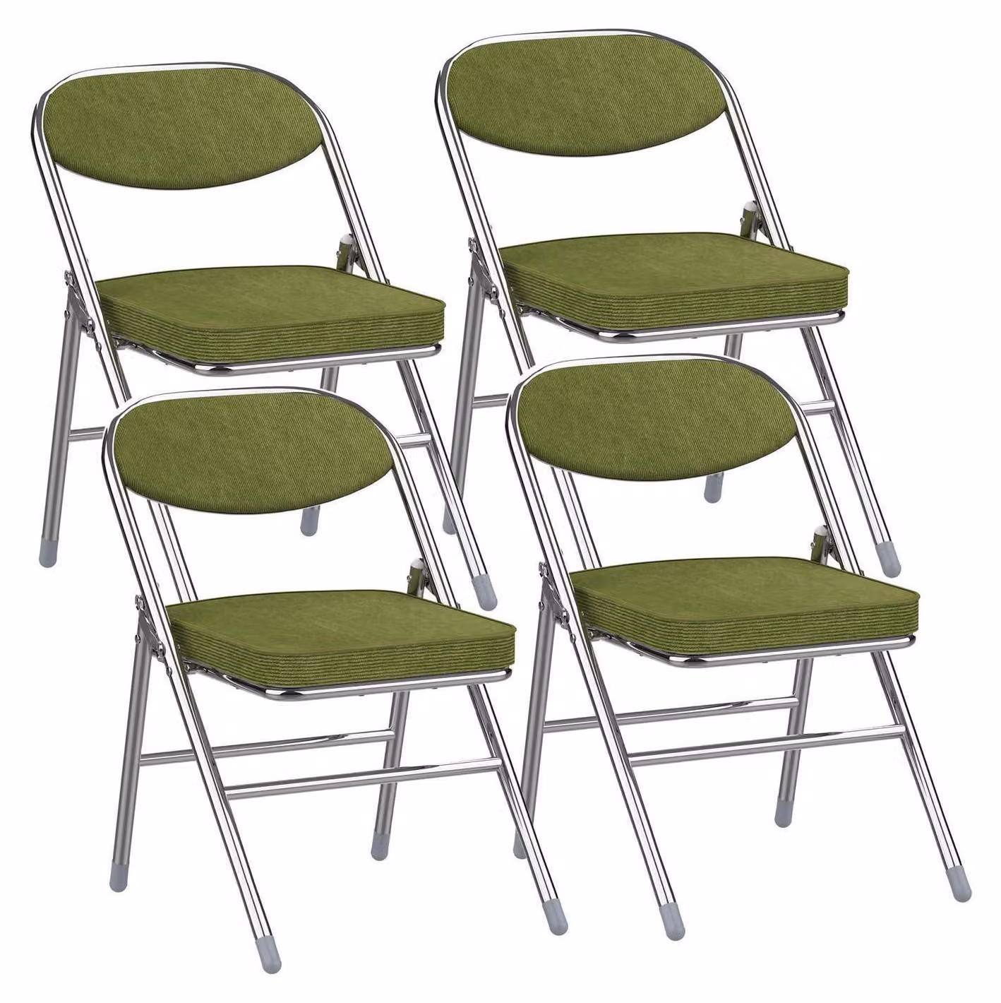 Set di 4 sedie pieghevoli imbottite, con braccioli, colore verde militare
