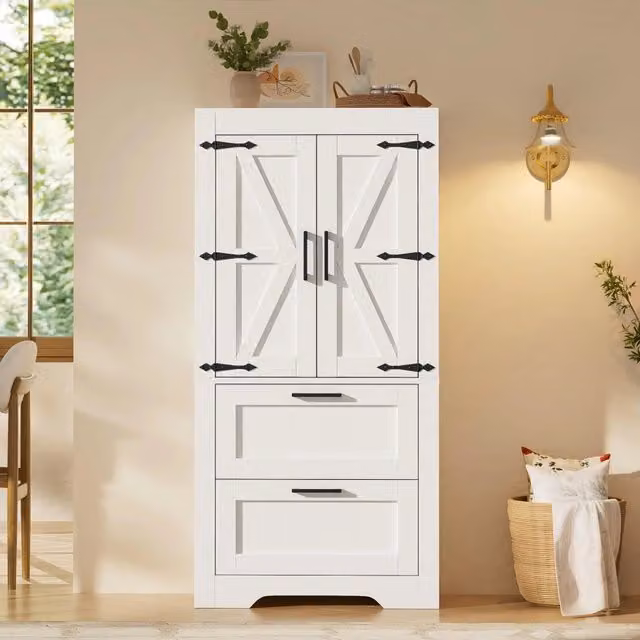 Armadio alto REDOM bianco in MDF con ante a battente e ripiani interni L: 60 cm, P: 30 cm, H: 128 cm
