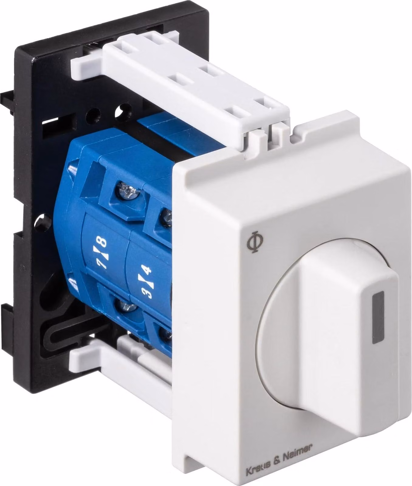 Kraus & Naimer Umschalt.m.0,2 poli, 60°, 45 mm-Schnappbef. Ith=10A, P=2,2 kW(AC3,400V AC), 2x1,5 mm², 1 pz.