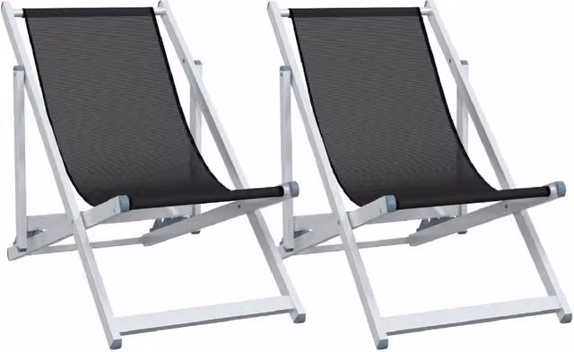 Set di 2 sedie da esterno pieghevoli Design In in alluminio e textilene nere per giardino e terrazza – 1