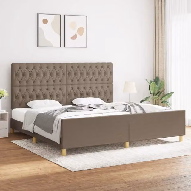 Letto con testiera vidaXL in tessuto grigio con struttura in legno di larice L: 200 cm, P: 200 cm, H: 203 cm