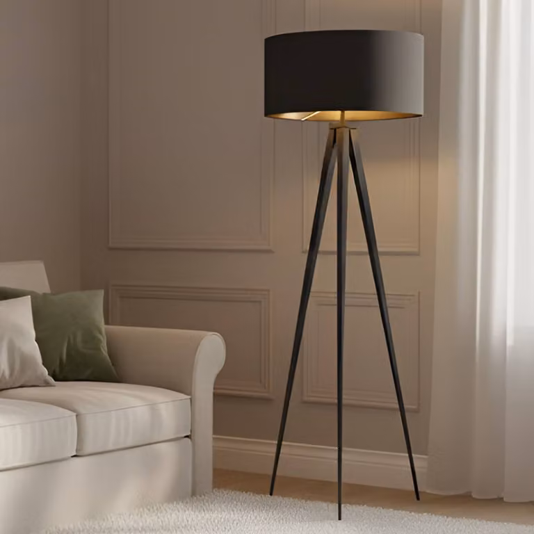 Lampada da terra Benik Lindby, Nero, Soggiorno / Sala da pranzo, Tessuto / Stoffa / Seta, Moderno, Lampada da terra
