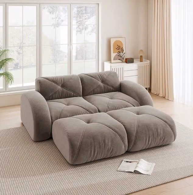 Divano modulare senza struttura in ciniglia taupe; 204 × 171 × 76 cm
