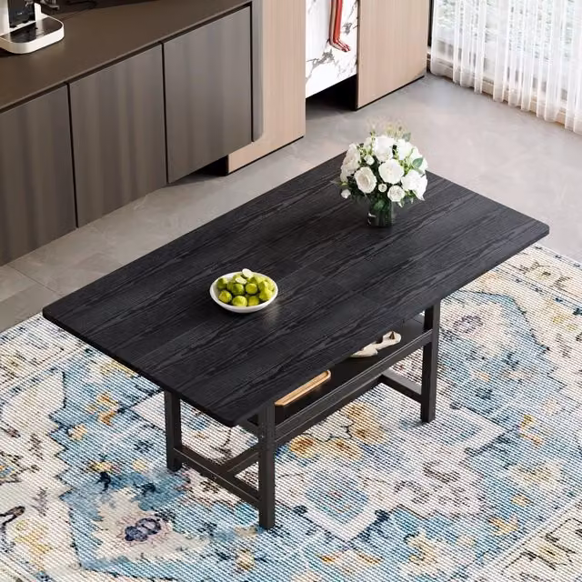 Tavolo da pranzo da 4 a 6 persone con ripiano inferiore, stile industriale, in MDF e metallo nero, 160 × 90 × 76 cm