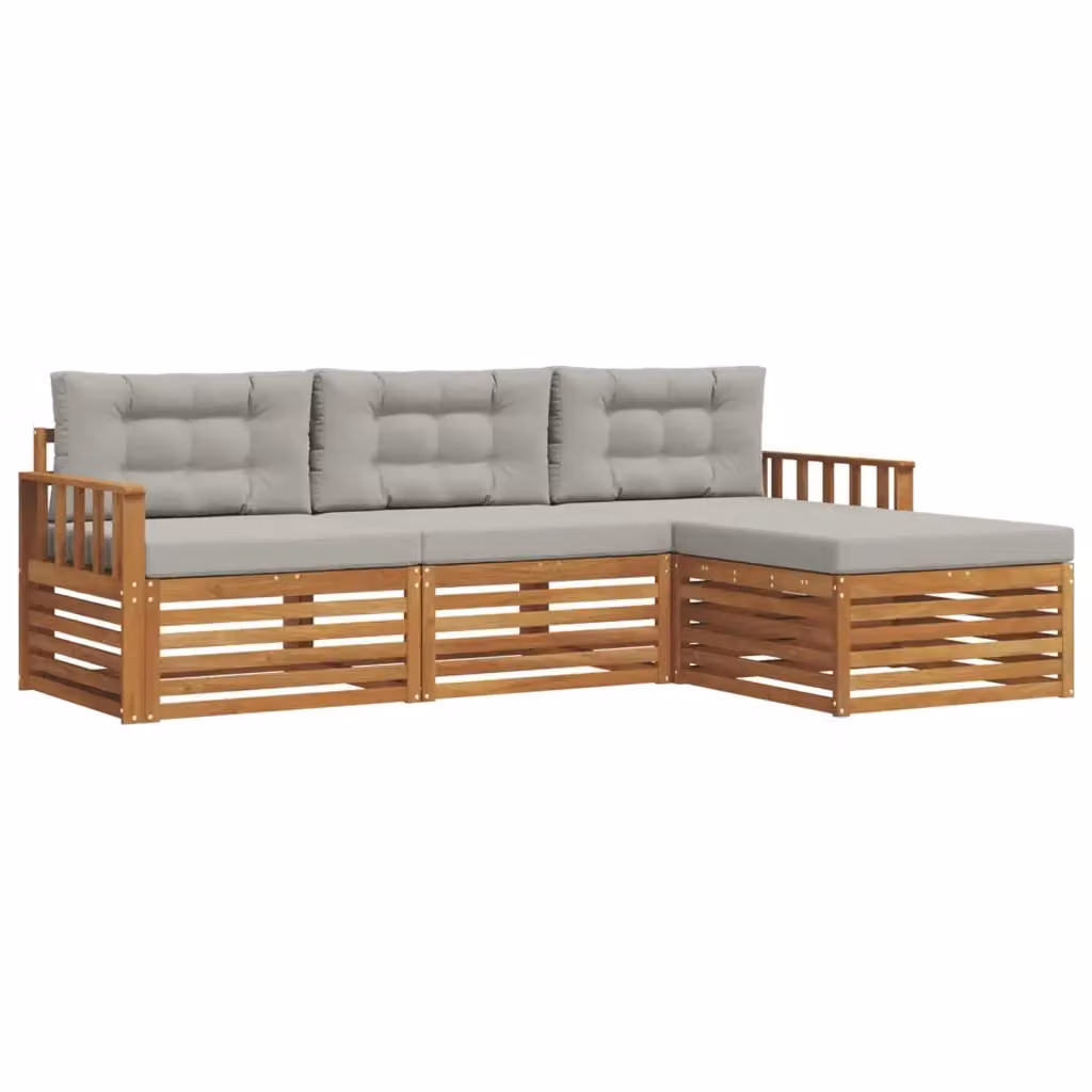 Set di divani da esterno a L con pouf vidaXL in legno di acacia, colore beige e grigio – 2