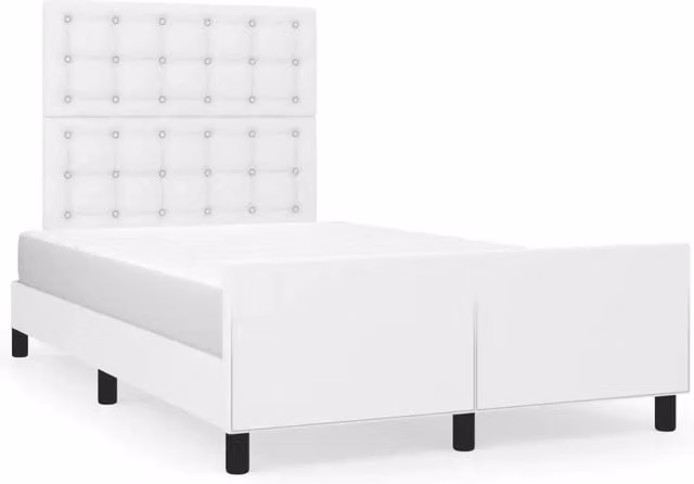 Letto matrimoniale | Letto per adulti | Giroletto con Testiera Bianco 120x200 cm in Similpelle