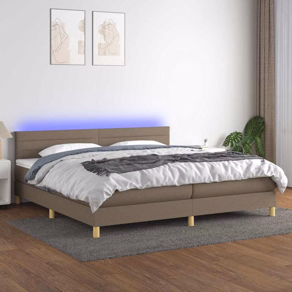 Letto Ibrido con Materasso a Molle Insacchettate vidaXL, Colore Tortora, L/P/H: 200 x 200 x 203 cm, con Illuminazione LED e Porta USB