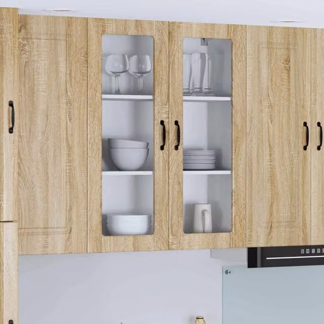 Pensile da cucina moderno vidaXL in legno color rovere marrone con ante a battente, L 80 x P 31 x H 100 cm