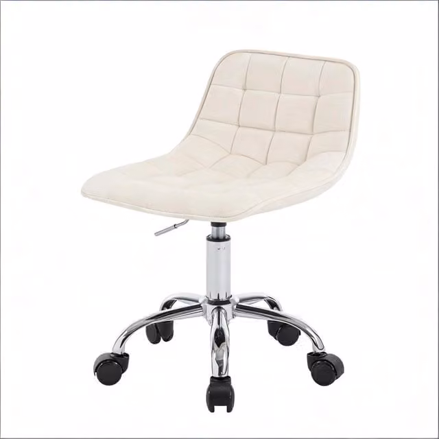 Sedia da ufficio girevole regolabile con schienale ergonomico in velluto bianco crema, 43 × 60-87.5 × 35.5 cm