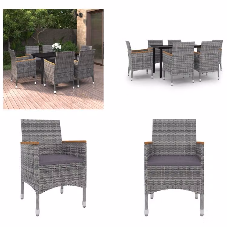 vidaXL Set da pranzo da giardino 7 pezzi con cuscini in polirattan e vetro - Set da pranzo da giardino - Set da pranzo da giardino - Set da pranzo da esterno - Tavolo e sedia da giardino