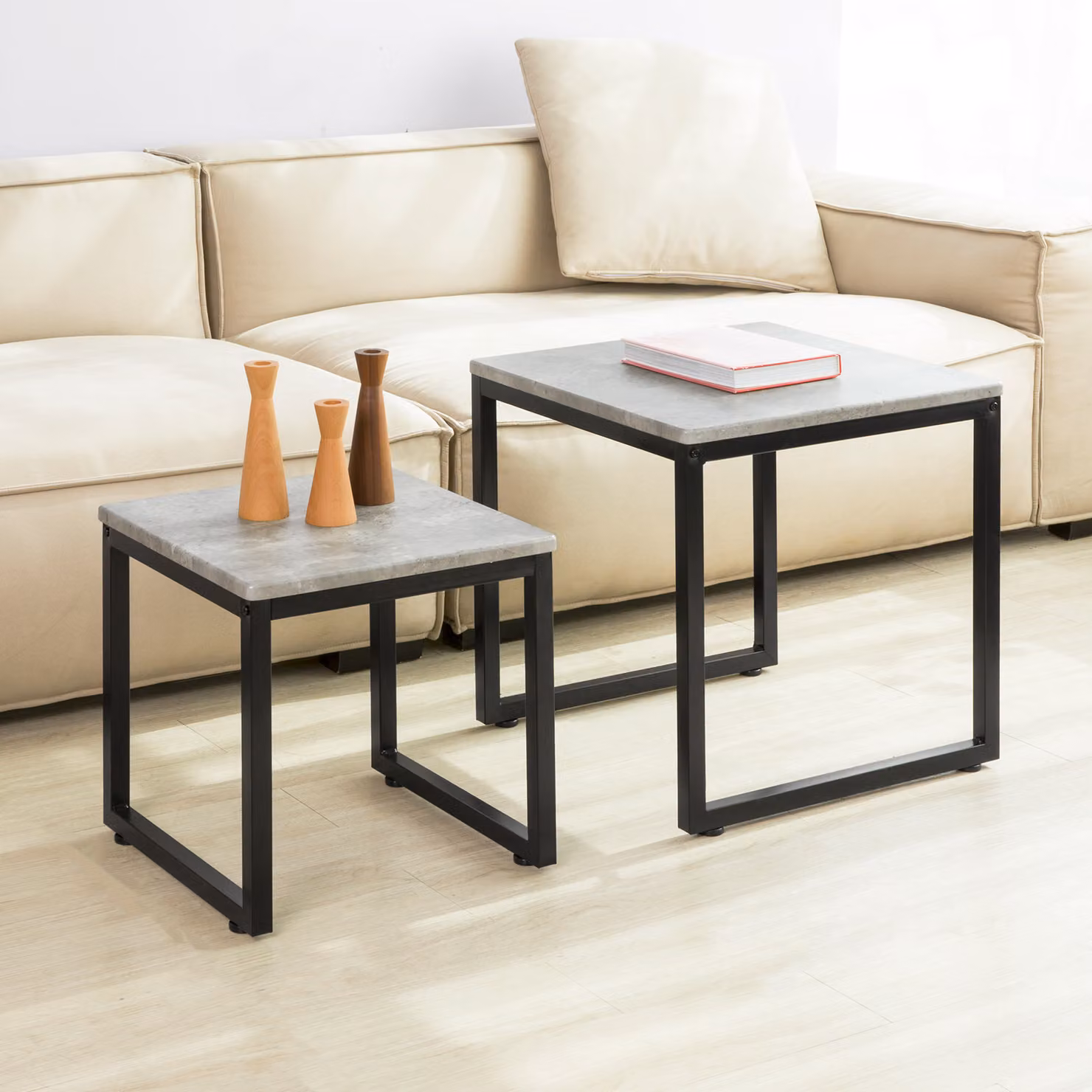 SoBuy FBT42-HG Set di 2 tavolini Tavolino Tavolino da 2 pezzi Set di tavolini Grigio