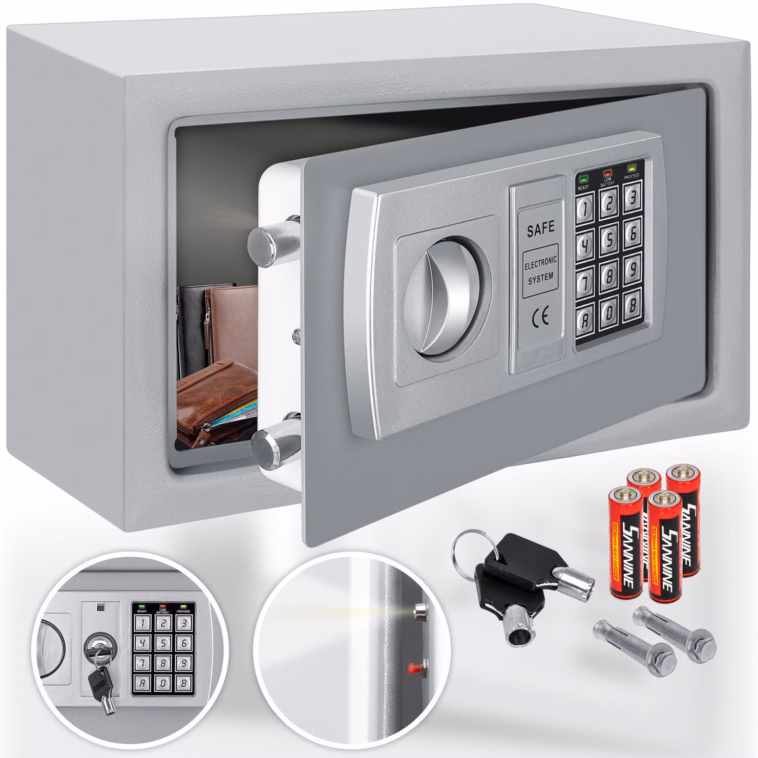 KESSER® Cassaforte Tresor, serratura elettronica a combinazione, dimensioni 31x20x20 cm, display LED, con perni in acciaio