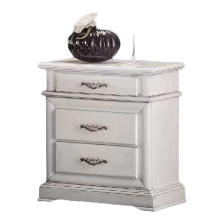 Comodino con 3 cassetti laccato bianco opaco Mobili 2G L: 57 cm, P: 38 cm, H: 66 cm