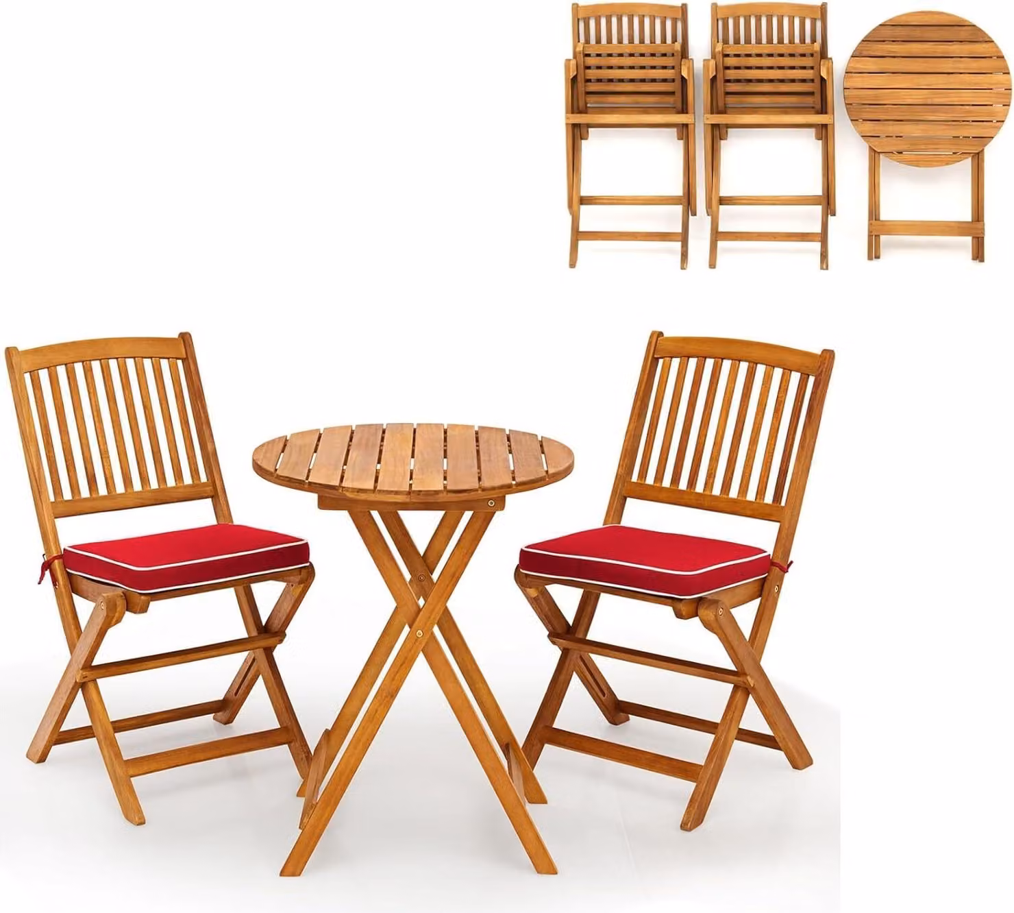 KOMFOTTEU Set da balcone in 3 pezzi, set da balcone pieghevole, set da giardino con 1 tavolo e 2 sedie, set da salotto con 2 cuscini, set da bistrot