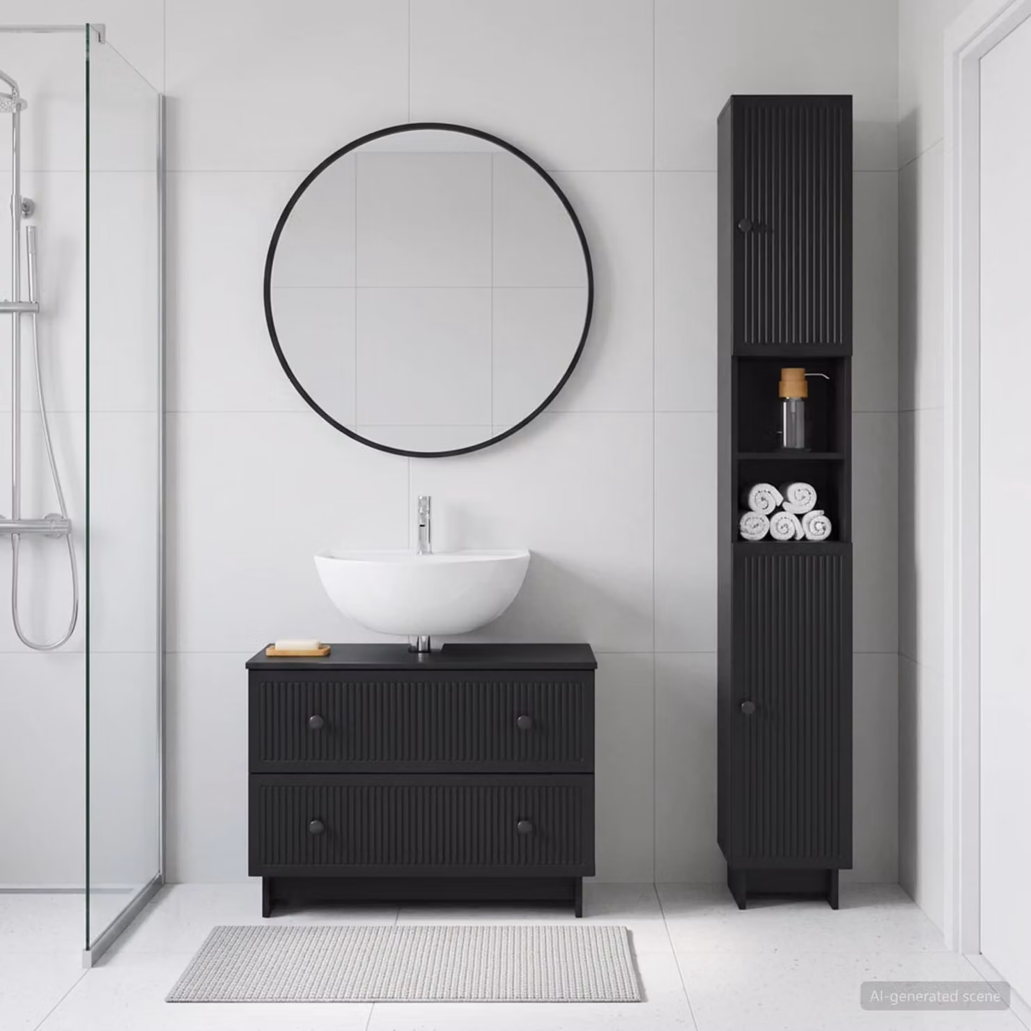 Set di mobili da bagno vidaXL EDE composto da 2 pezzi, vanità e pensile, colore nero opaco, in MDF