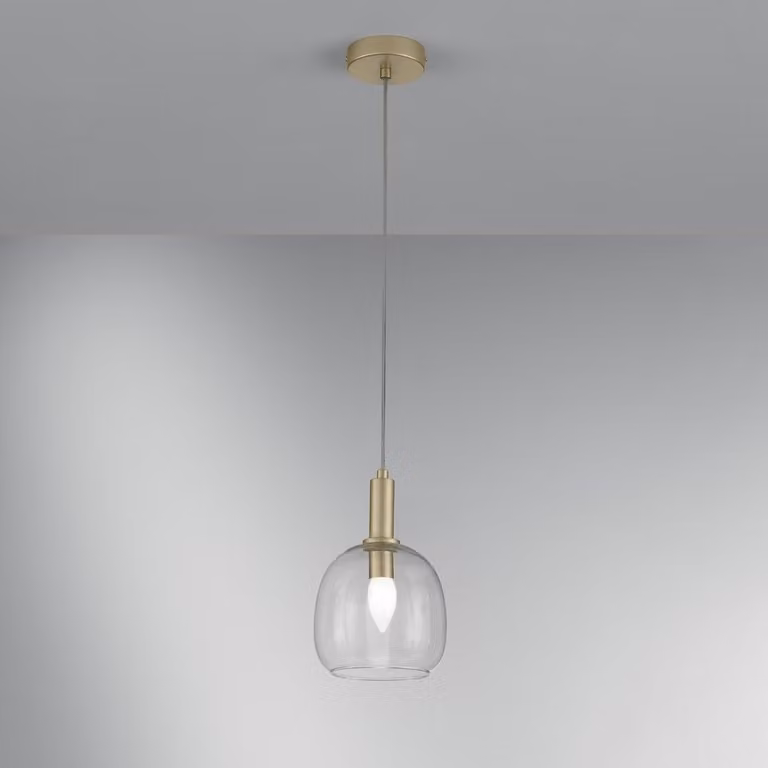 Lampada a sospensione BRANDY con superfici dorate e diffusore singolo in vetro soffiato a mano