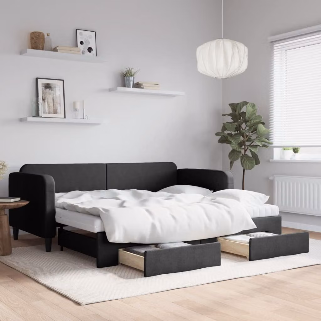 vidaXL Divano Letto Estraibile con Cassetti in Tessuto Nero
