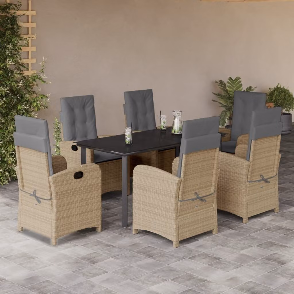 Maison Exclusive - Set da pranzo da giardino 7 pezzi con cuscini, miscela di polirattan beige