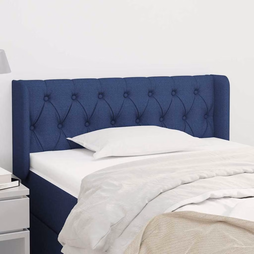 Testiera ad orecchio vidaXL in tessuto blu con struttura in legno L: 103 cm, P: 16 cm, H: 78-88 cm