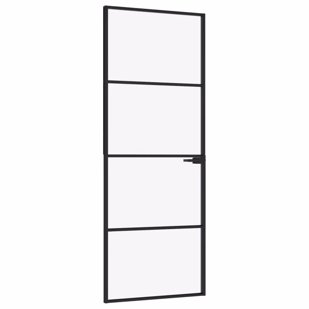 Porta Interna Nera 76x201,5cm Vetro Temperato Alluminio Sottile