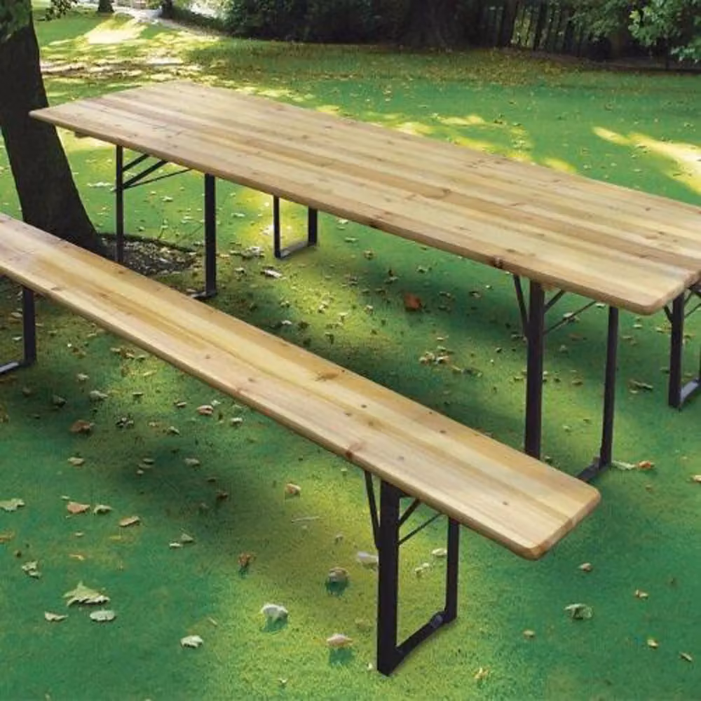 Set Birreria 4 Persone 4F Group in Legno Naturale Marrone con Tavolo e 2 Panche Chiusurili con L/P/H: 200 x 60 cm – 2