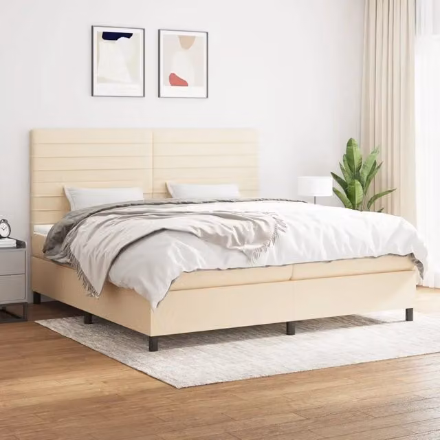 Letto Ibrido con Giroletto a Molle e Materasso vidaXL in Tessuto Beige e Bianco L/P/H: 200 x 200 x 25 cm