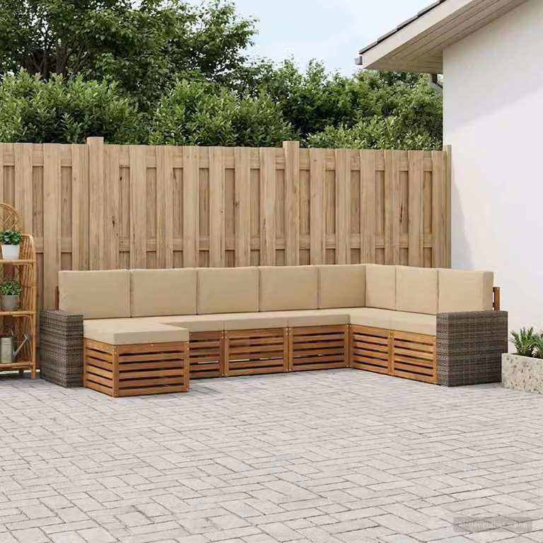 Set di divani da esterno vidaXL 8 pz in legno di acacia con cuscini beige e design moderno a L
