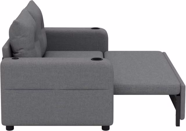 Divano Letto 3-in-1 con Porta Bicchieri, Tasche Laterali, Cuscini e Porta USB, Grigio, 131x81x94 cm