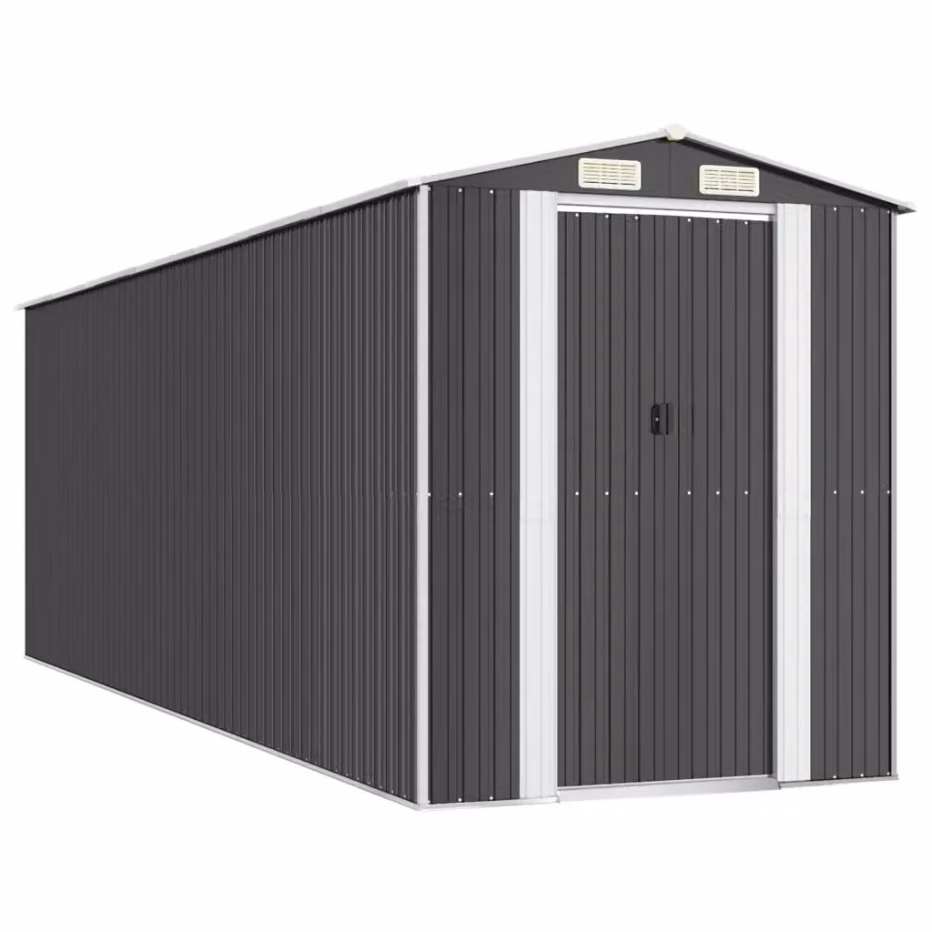 Capanno da giardino Videx in acciaio zincato antracite con tetto a capanna e porta scorrevole L: 606 cm, P: 192 cm, H: 223 cm – 2