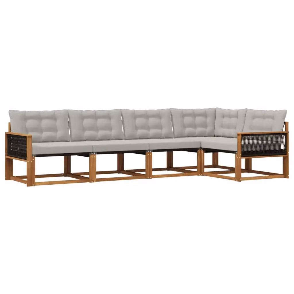 Set di divani da esterno a L vidaXL in legno di acacia con cuscini beige e grigi – 2