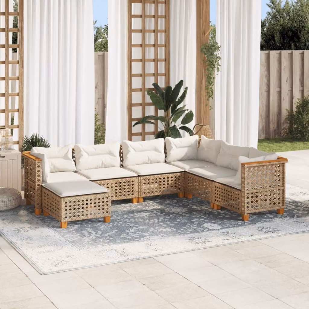 Maison Exclusive - Set da giardino 7 pezzi con cuscini Beige Poly Rattan